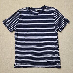 Stradivarius Women's Cotton Navy Striped Tee, Size Medium